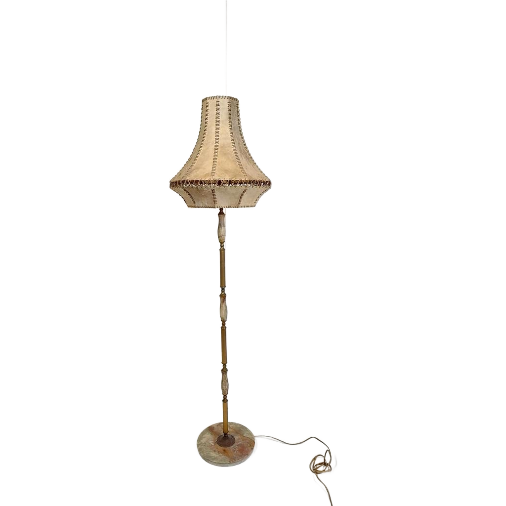 Vintage Staande Lamp Met Lederen Kap image 1