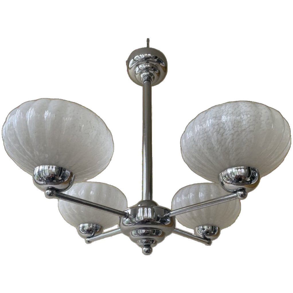 Hanglamp Lamp Plafondlamp Art Deco 1930 4 Arms Clichyglas Frans image 1