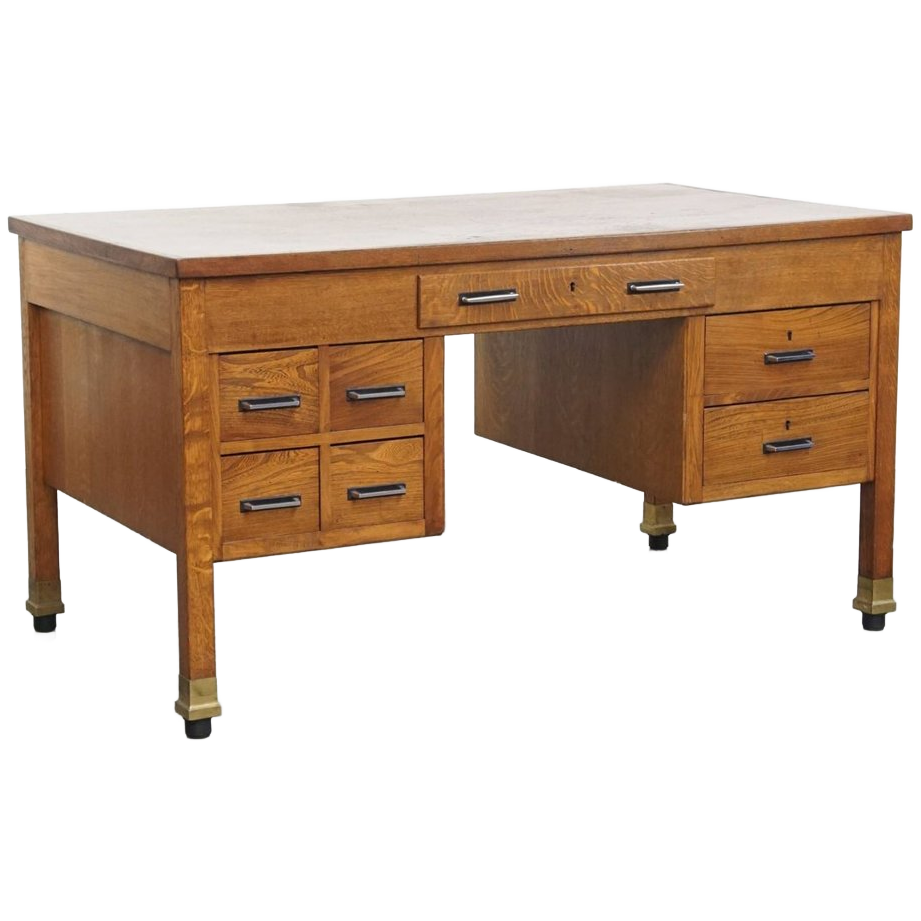 Uniek En Antiek Eikenhouten Art Deco Bureau Uit Begin 20e Eeuw In Amsterdamse School Stijl image 1
