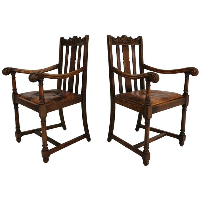Paar F. Parker & Son Eikenhouten Fauteuils – 19e-eeuws Engels image 1