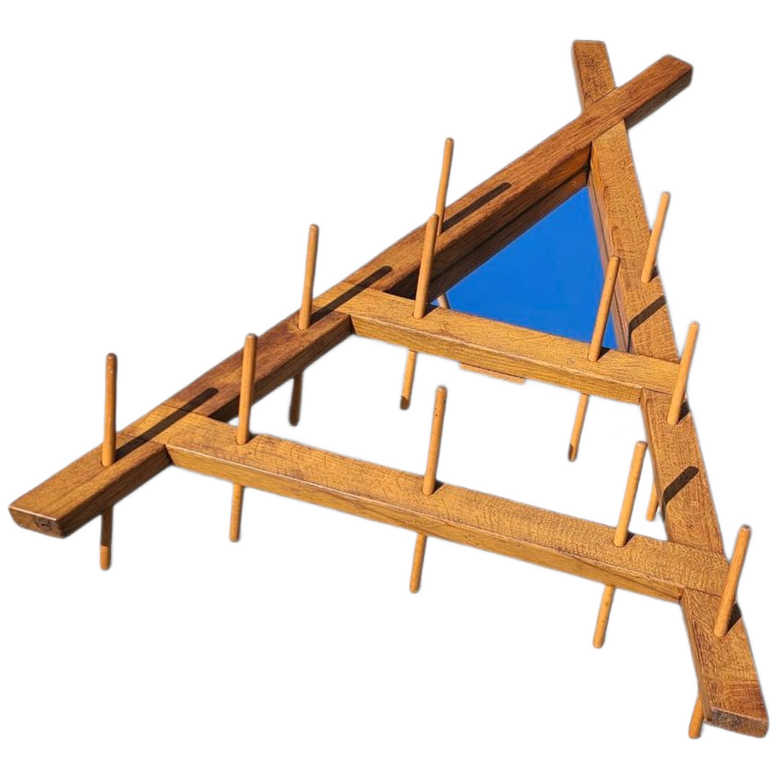 Wooden Wall Coat Rack / Triangular Shape / Triangle Mirror At The Top / 1960s image 1