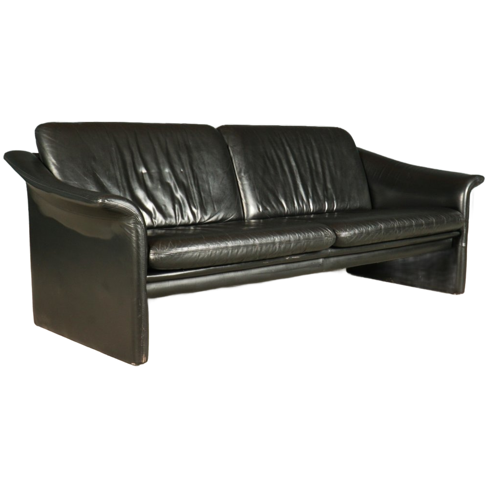 Vintage Zwart Lederen Bank – Jaren 70 image 1