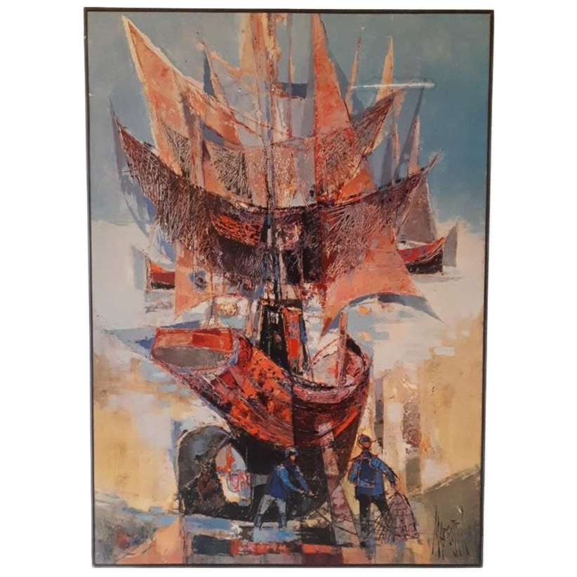 Rene Margotton 70's Vintage Print Op Hout Retro Schilderij image 1