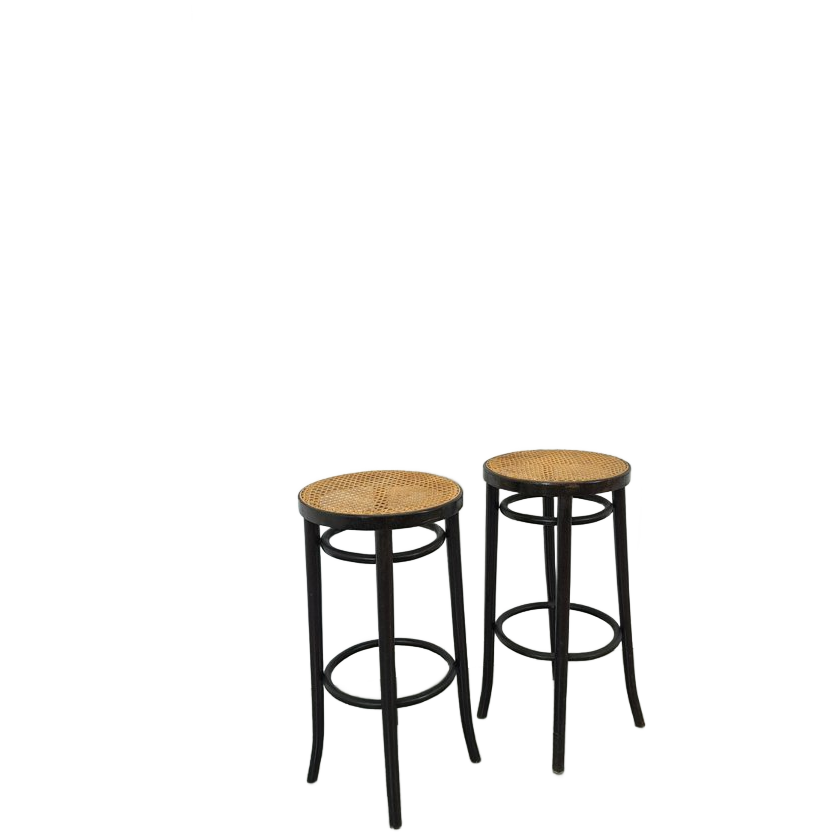 Set Jaren 50 Houten Barkrukken Met Webbing Uit Frankrijk image 1