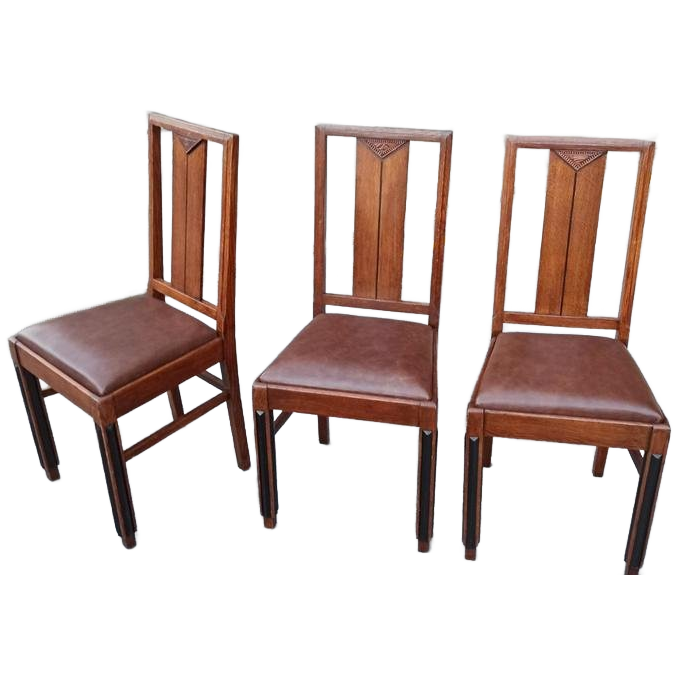 Set Van 3 Art Deco Amsterdamse School Eetkamerstoelen image 1
