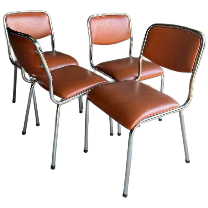 Set/4 Italian Mid-century Tavo Stoelen In Cognac Skai Leder image 1