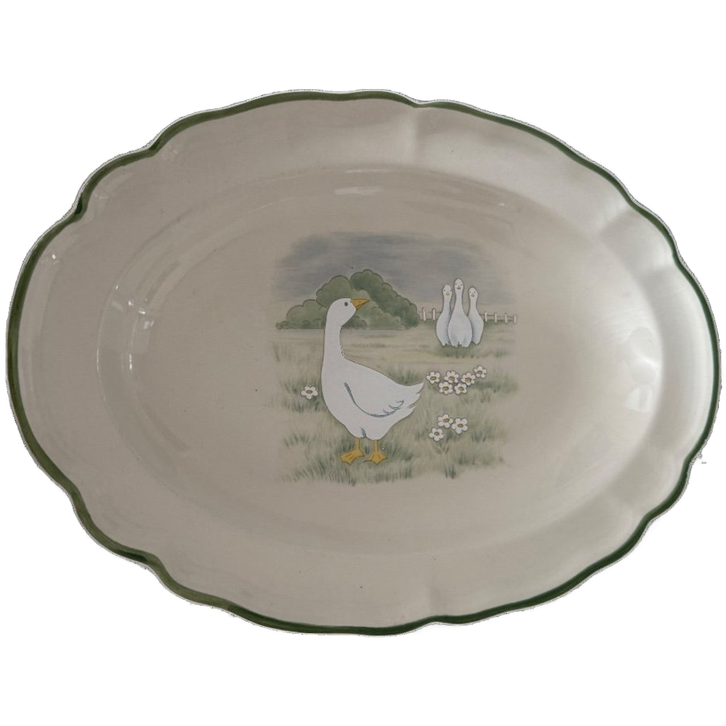Mooie Vintage Ovale Schaal 32x21x3 Met Groene Rand image 1