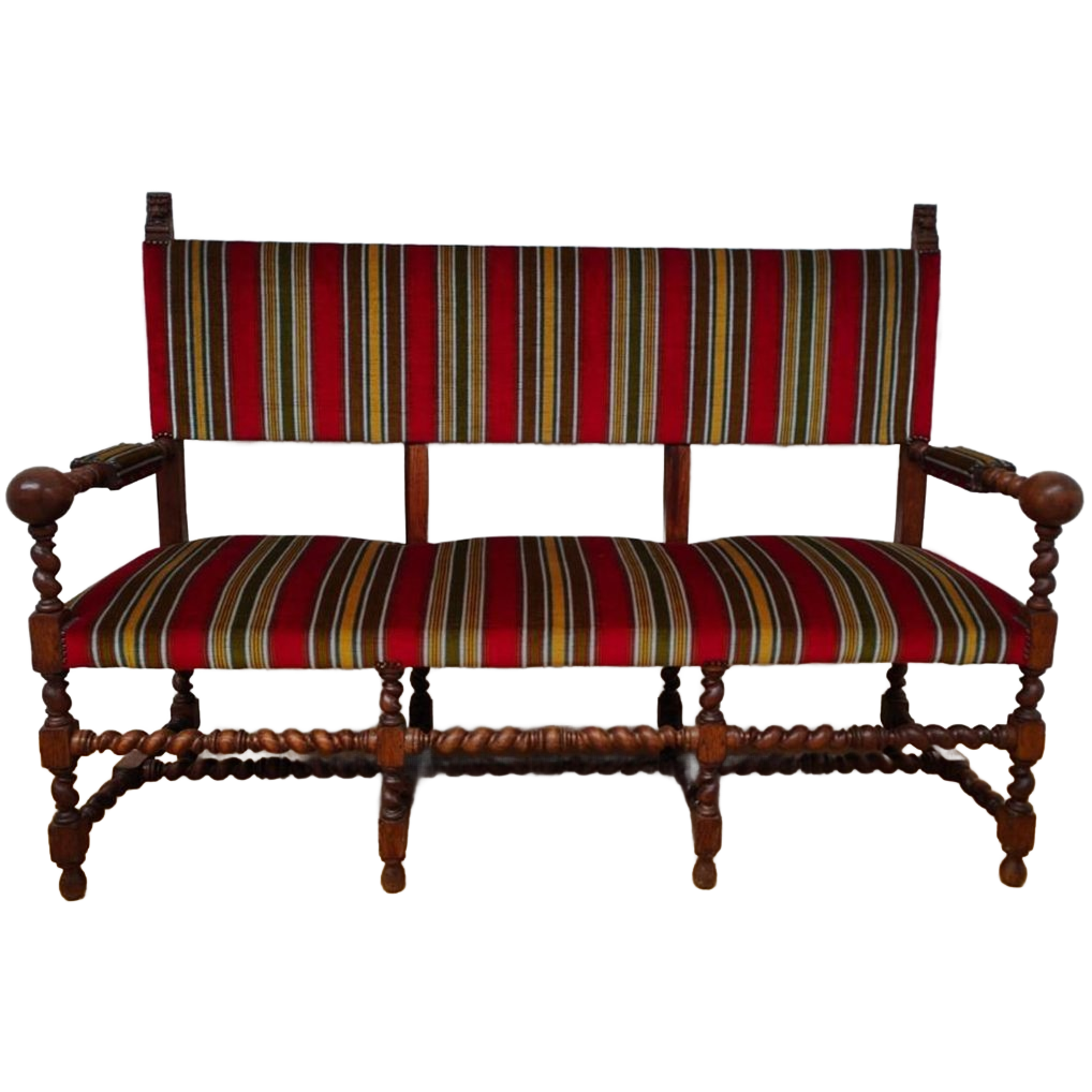 Antieke Vintage Franse Eikenhouten Bank, Halbank Eetkamerbank image 1