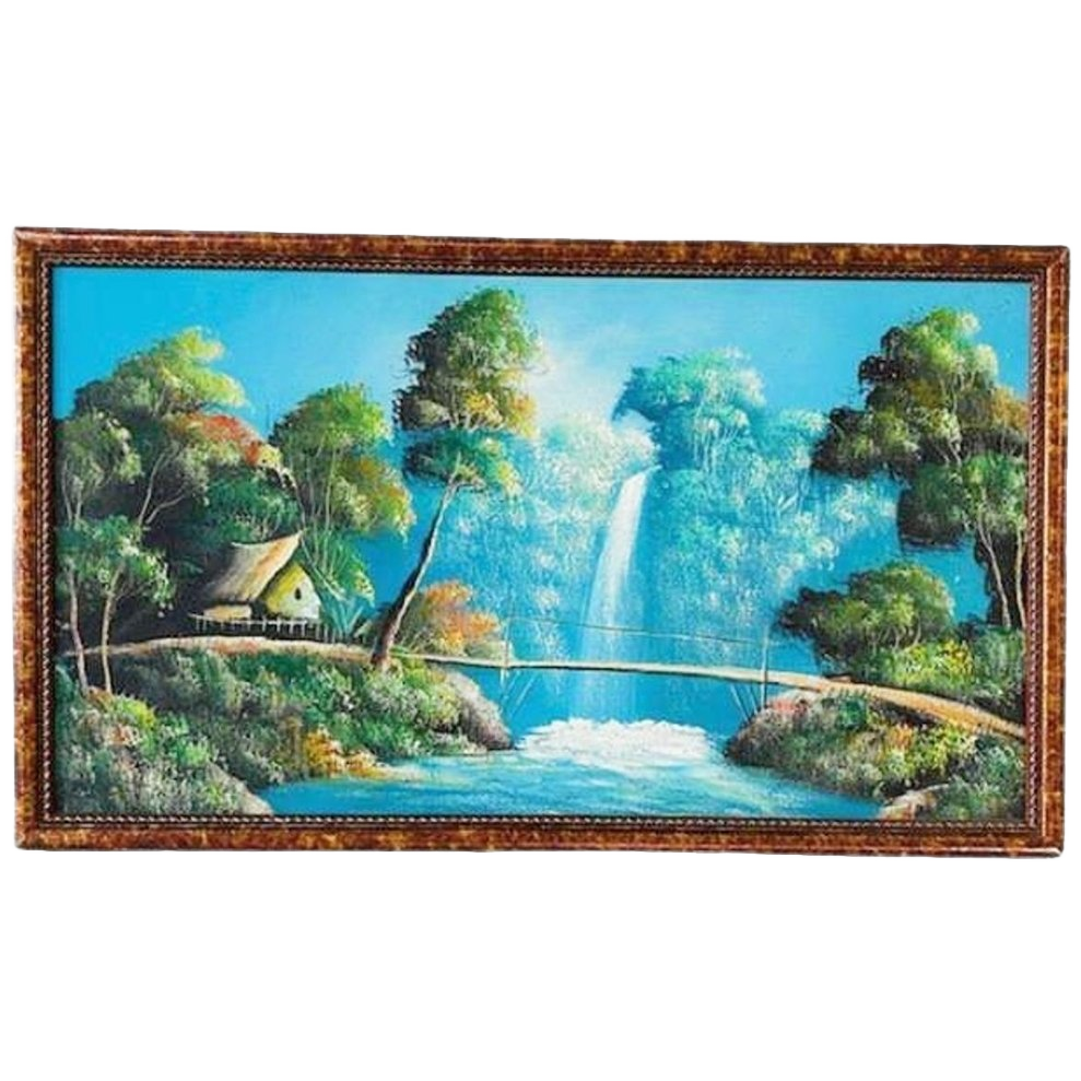 Vintage Indonesisch Olieverf Schilderij Xl Landschap Waterval image 1