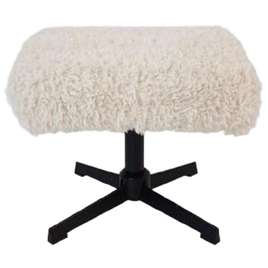 Voetenbankje Teddy Pluche Zwart Frame Creme Stof Nieuw image 1