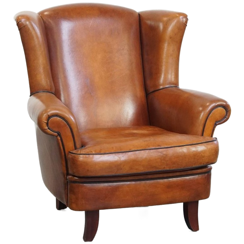 Sierlijke Schapenleren Oorfauteuil Met Zwarte Biezen En Klassieke Vormen image 1
