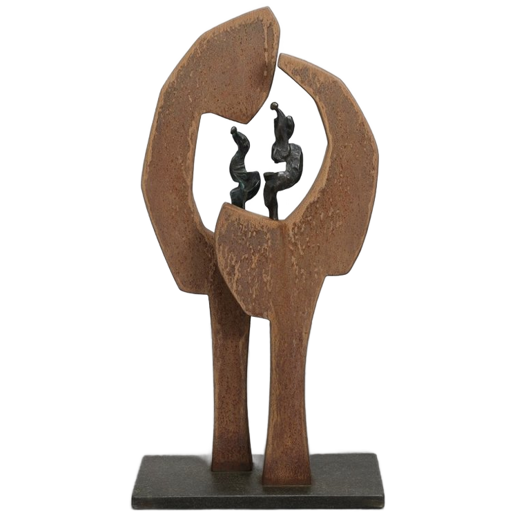 Contemporary Stone & Metal Sculpture With Bronze Figures image 1