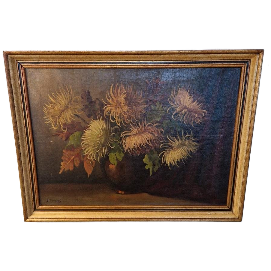 Olieverf Op Doek B Sluiter Schilderij Chrysanten Op Vaas image 1