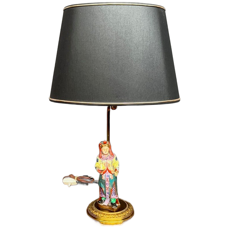 Tafellamp. Porselein Met De Hand Beschilderd. Brons En Messing. image 1