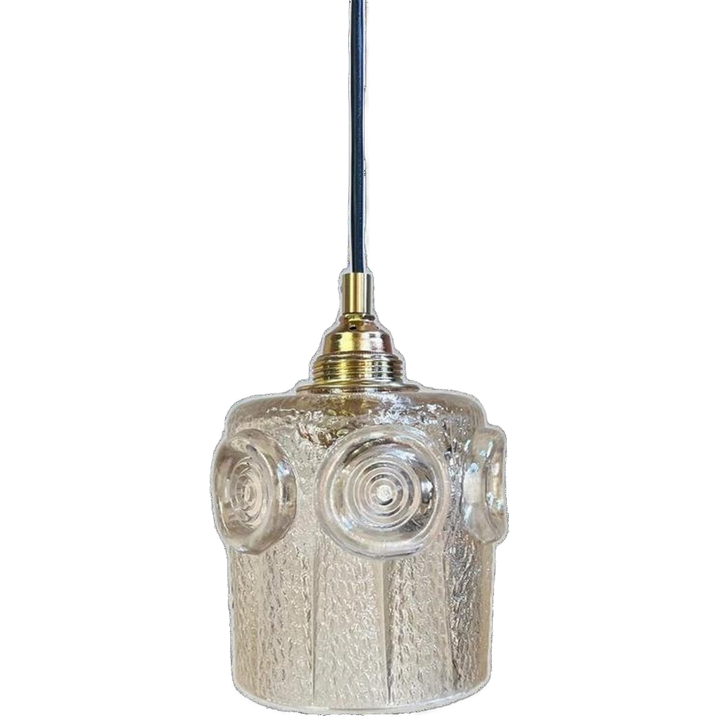 Hanglamp Amberkleurig Glas Goudkleurig Armatuur Jaren 70 image 1