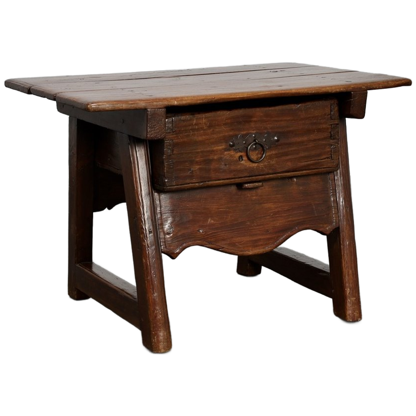 Antique Wooden Side Table With Drawer, 18th Century image 1