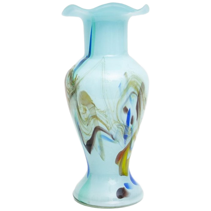 60’s Dalian Glass Co Murano Vaas Lichtblauw Aquarel image 1