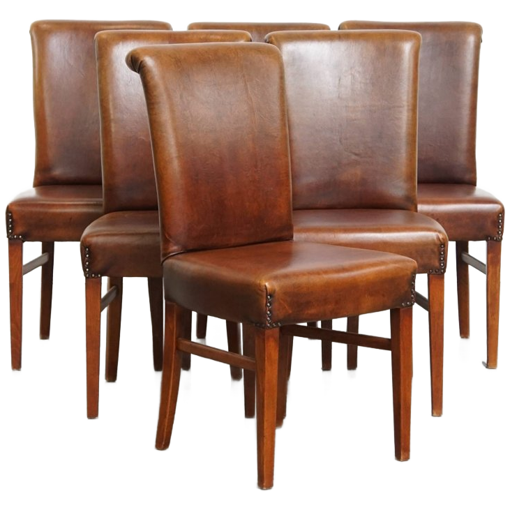 Set Van 6 Comfortabele, Statige Eetkamerstoelen Van Schapenleer image 1