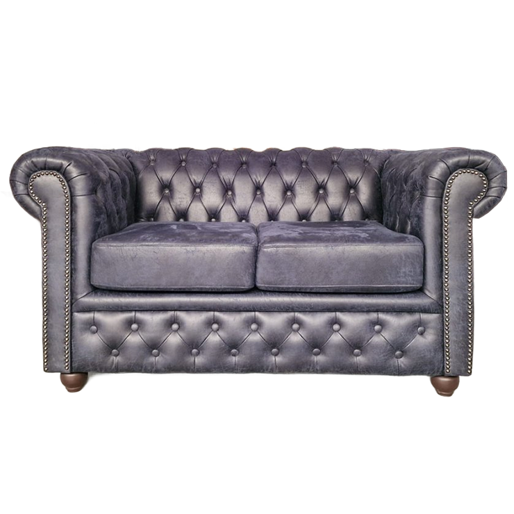 Brighton 2-zits Classic Chesterfield Bank – Blauw, Soft Leer image 1