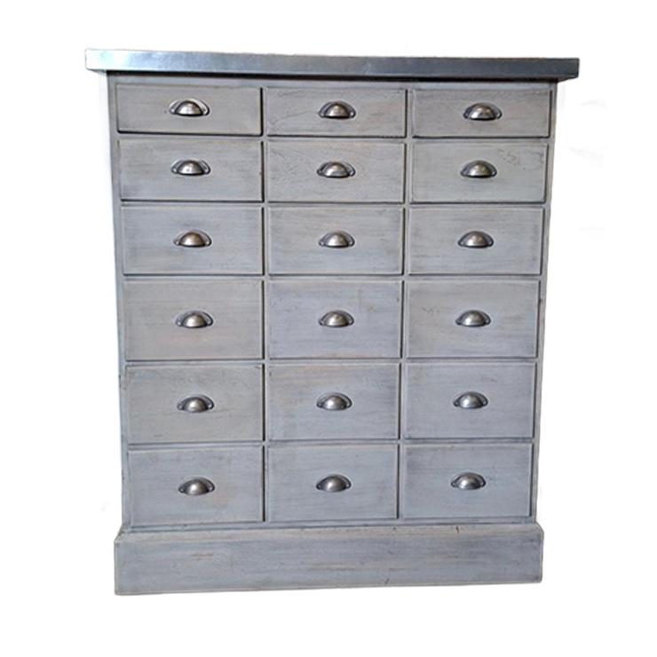 Landelijk Ladekast, Apothekerskast, Archiefkast, Met Metalen Bovenblad Lichte Transportschade Afm. 105x42 En 120cm Hoog. image 1
