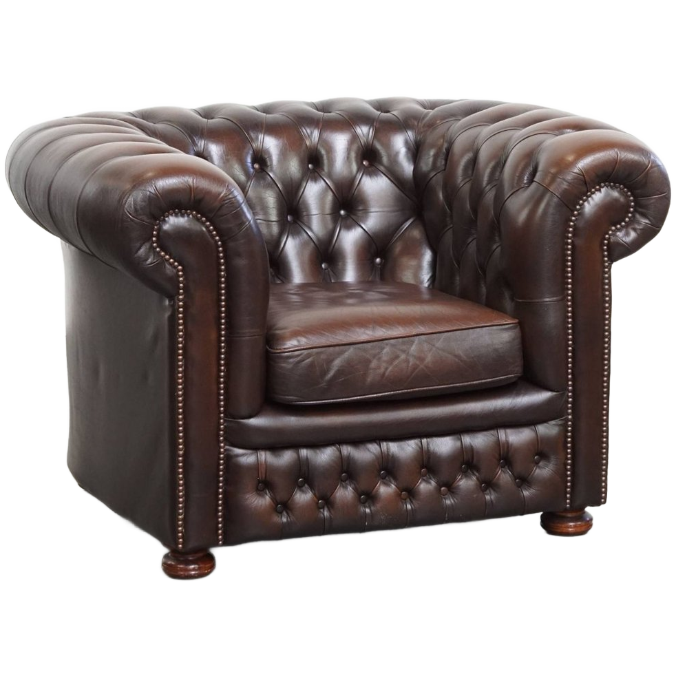 Imposante, Engelse Rundleren Chesterfield Fauteuil Met Een Comfortabele Zit En Een Diepe Donkere image 1