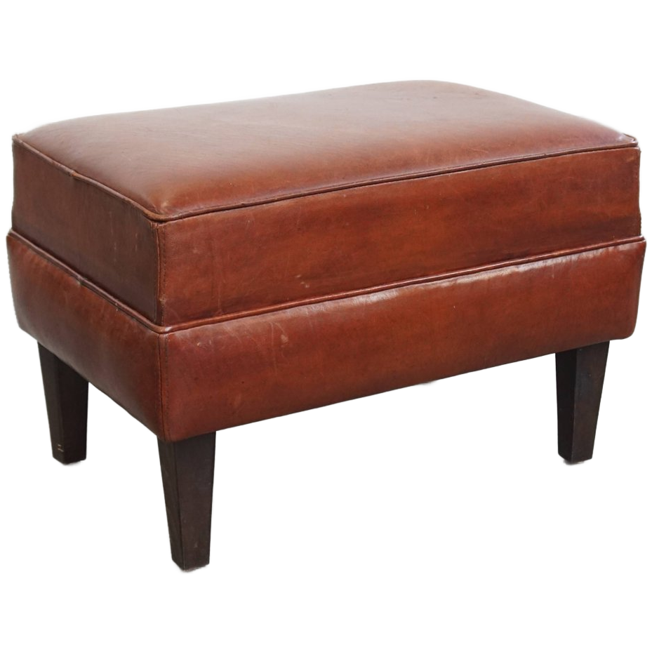 Schapenleren Hocker Met Mooi Patina In Een Warme Cognac Kleur 61x42cm image 1