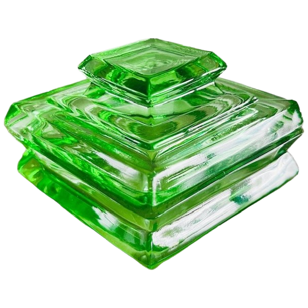 Vintage Strakke Duitse Poederdoos Emerald Groen Kristal Sieradendoos 1940’s image 1