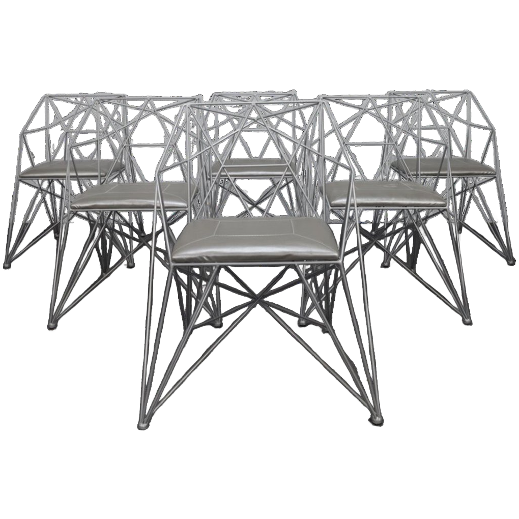 6x Geometric Wire Frame Dining Chairs, Rare image 1