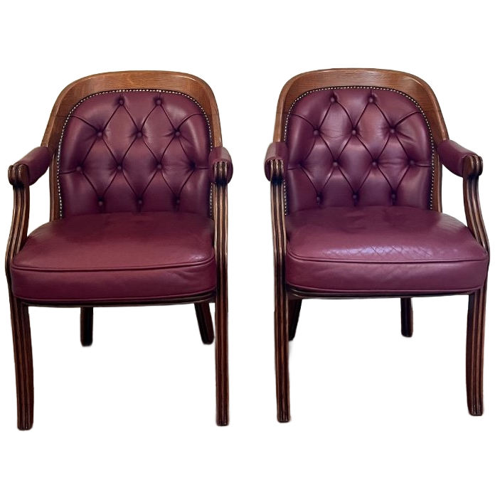 Set Vintage Wijnrode Chesterfield Fauteuils image 1