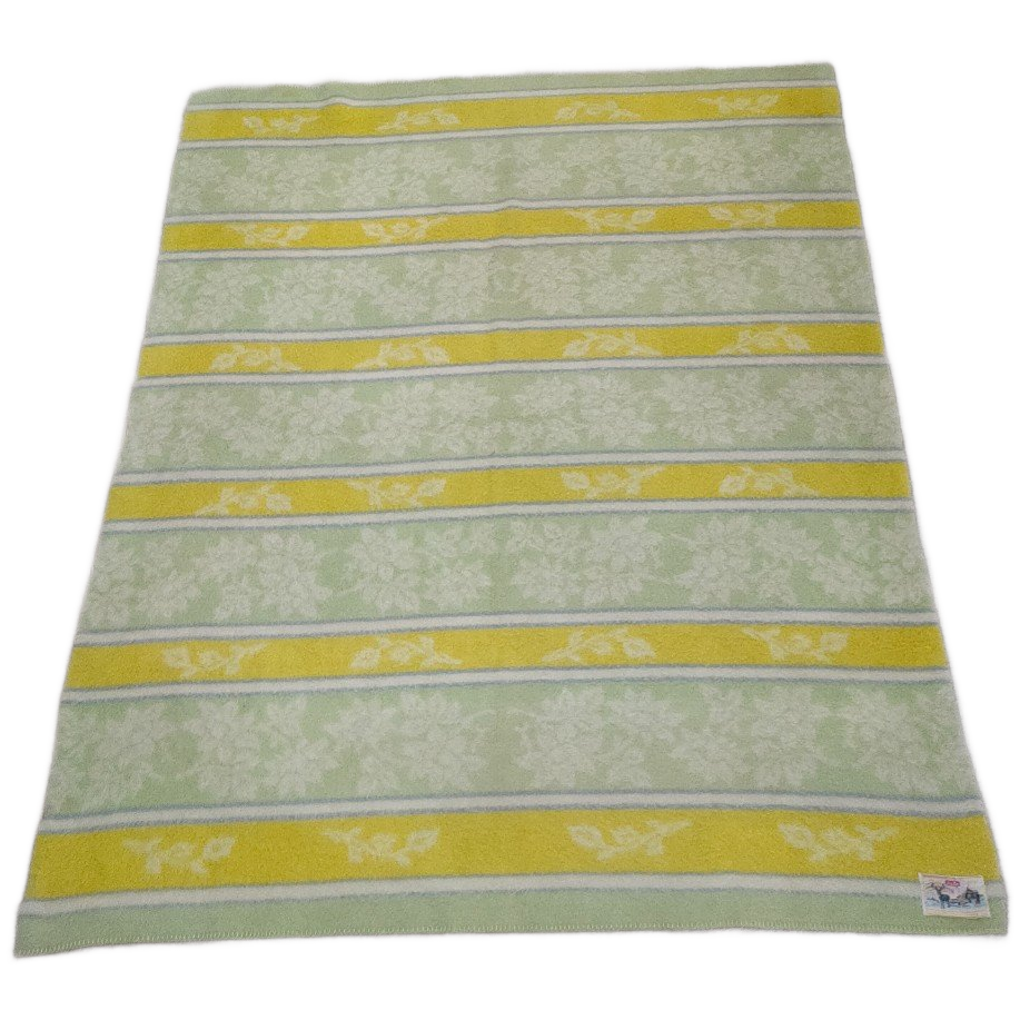 Vintage Aabe Zuiver Scheerwollen Deken Geel Groen En Creme Gestreept image 1