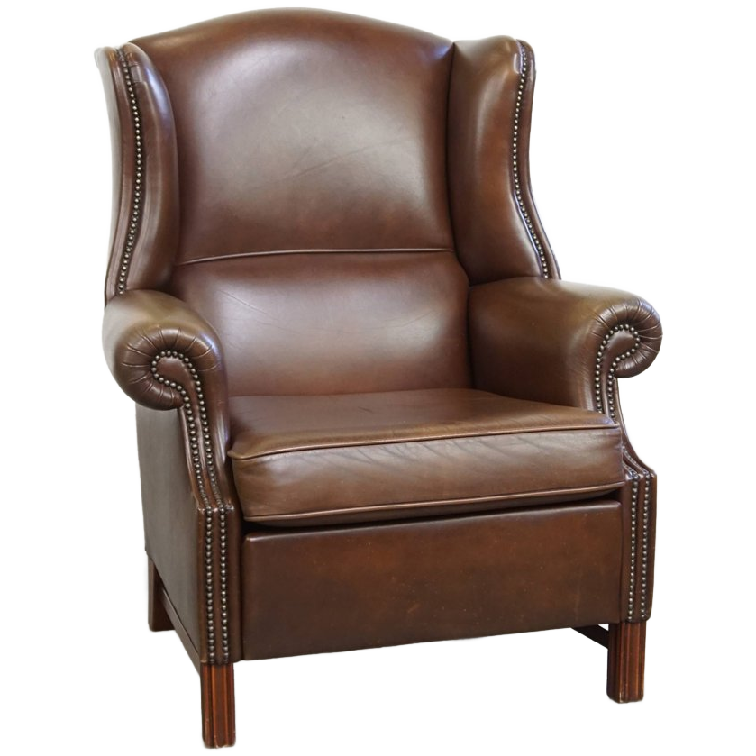 Grote, Klassieke Donkerbruine Gladde Rundleren Chesterfield Oorfauteuil In Engelse Stijl image 1