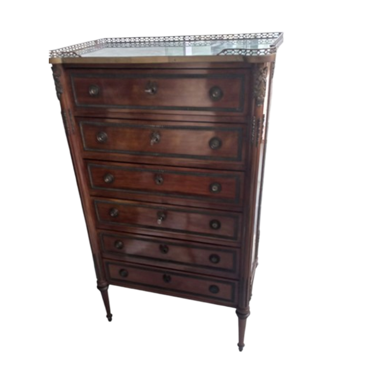 Louis Xvi 6 Laden Commode Met Grijs Marmeren Tablet image 1