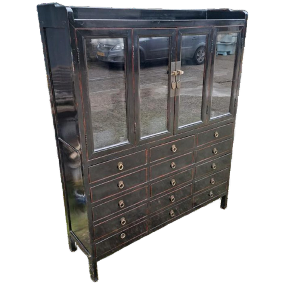 Antieke Oosterse Ladenkast, Apothekerskast, Vitrinekast, Ser image 1