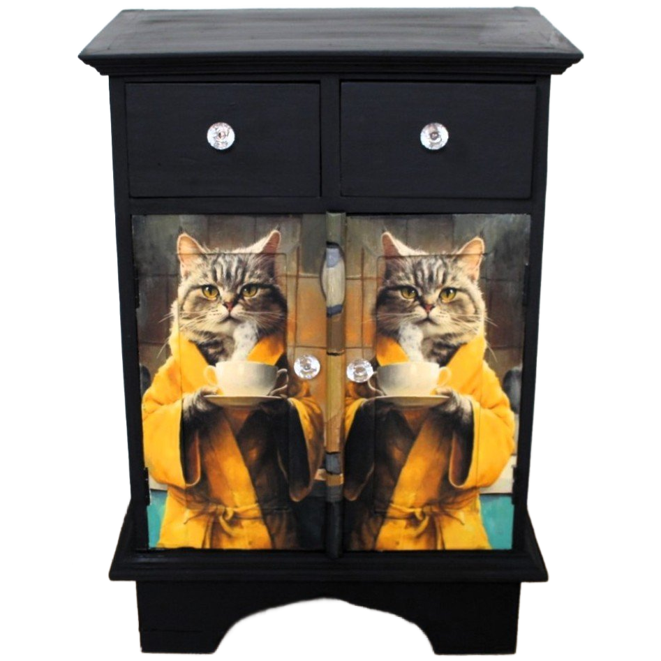 Zwart Brocante Kastje “katten In Gele Badjas” image 1