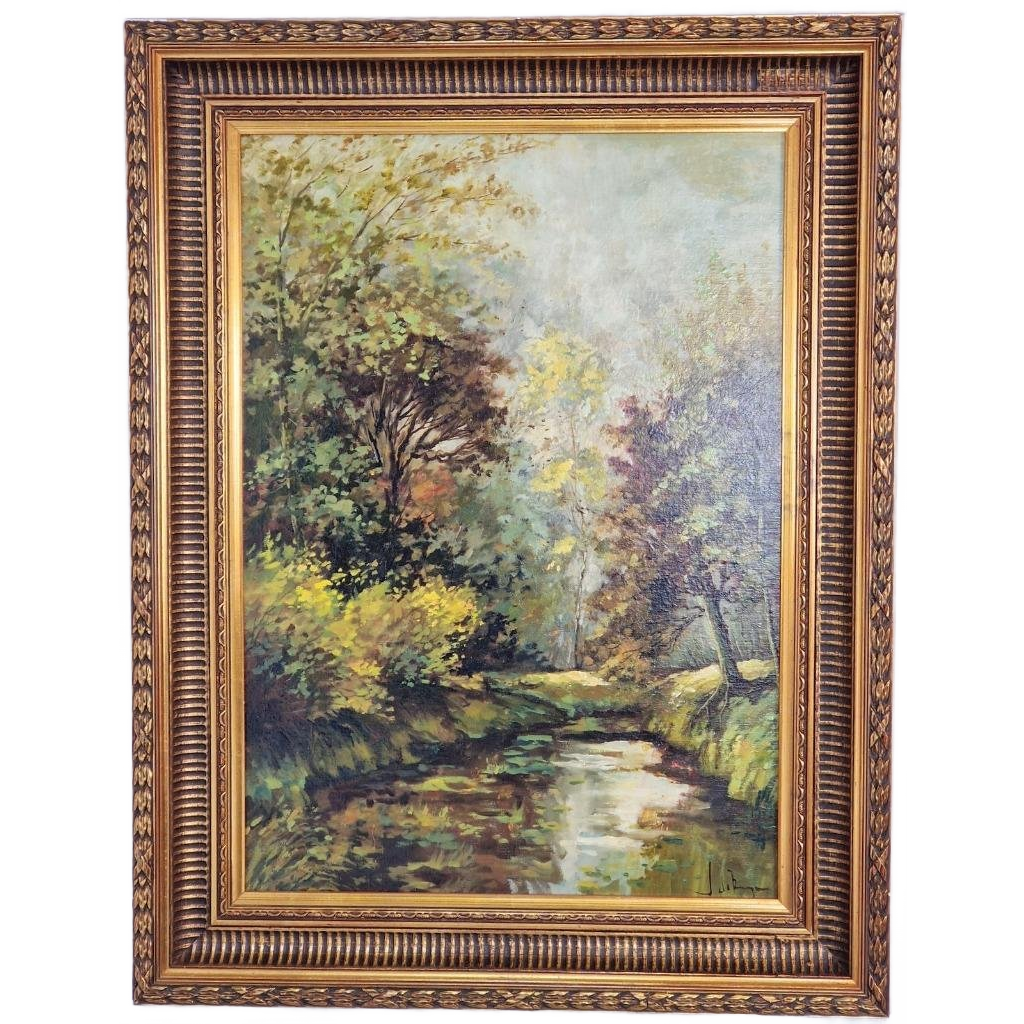 Bos Landschap Schilderij J. De Borge Olieverf Canvas Lijst image 1