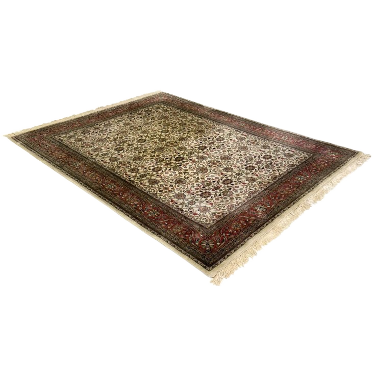 Perzisch Kashan Tapijt Handgeknoopt Oosters Kleed Ivoor Rood image 1