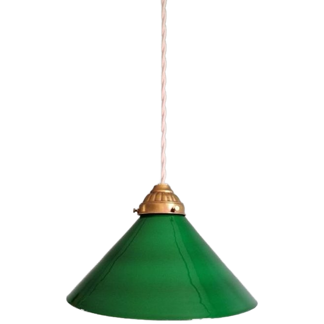 Art Deco Hanglamp In Kegelgroen Opaline, 1920-30 image 1