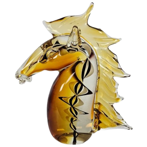 Murano Glas - Sculpture - 'horse Head' - Amber Glas - 3e Kwart 20e Eeuw image 1