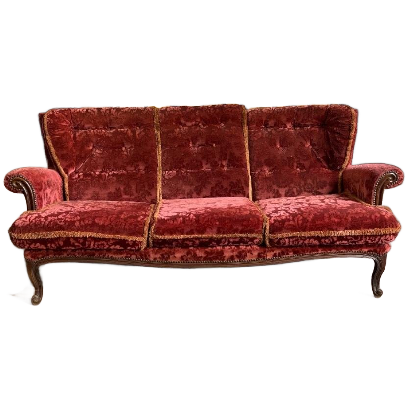 Vintage Barok Zetel / Canapee In Rood Fluweel – Antieke Sofa image 1