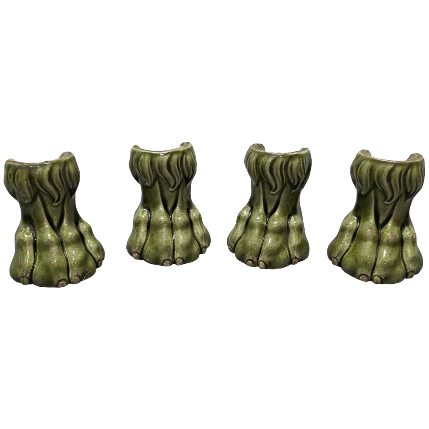 Antiek Groen Geglazuurde Aardewerken Leeuwenpoten, 19e Eeuw image 1