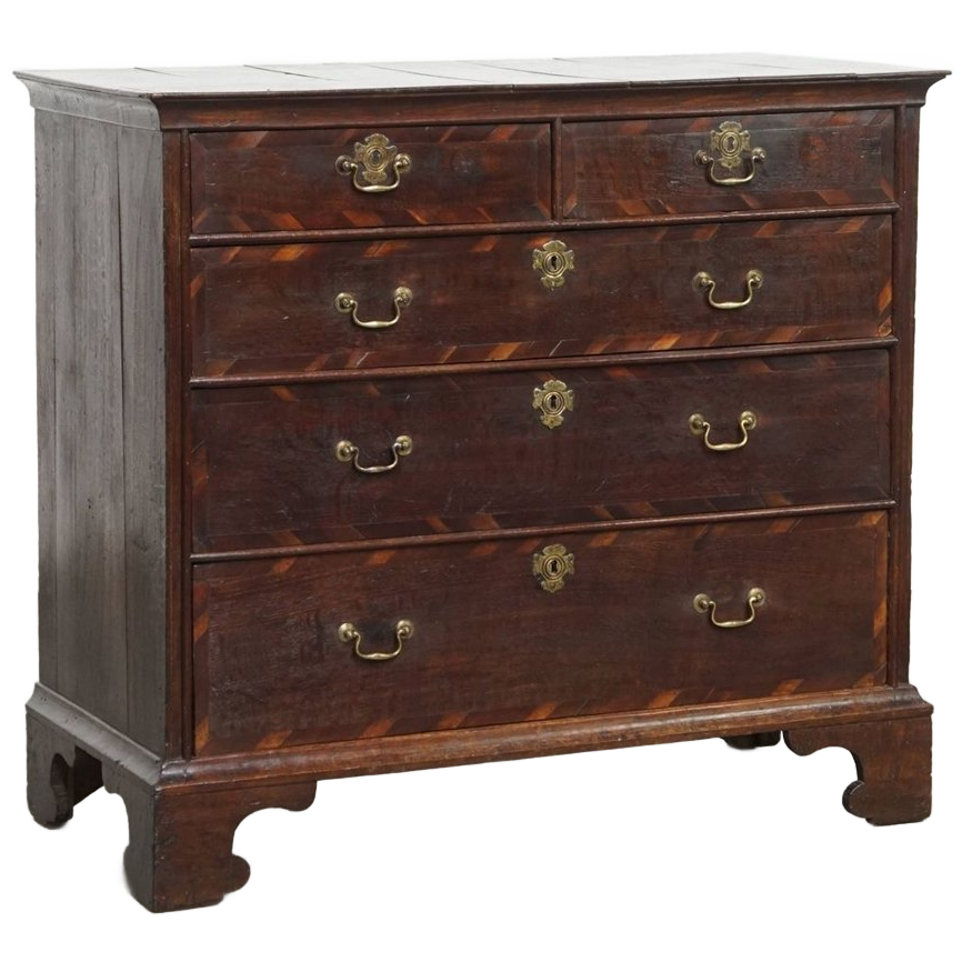 Engelse Antieke En Elegante Vroege Georgian Eikenhouten Ladekast Met Uniek Inlegwerk image 1