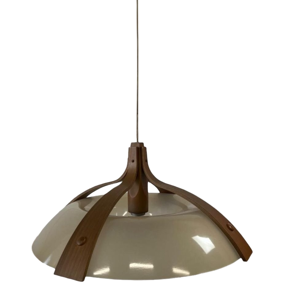 Vintage Hanglamp Met Hout Acccent Temde Leuchten Model 328 image 1
