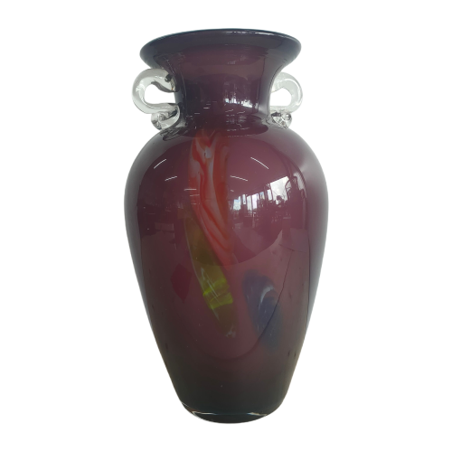 Bloemenvaas  Donkerpaars Flamed Met Oren (Handmade) image 1