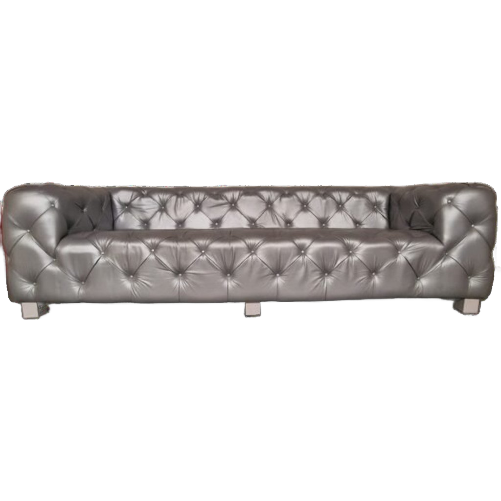 Hauxley 3-zits Classic Chesterfield Bank – Zilver, Leer image 1