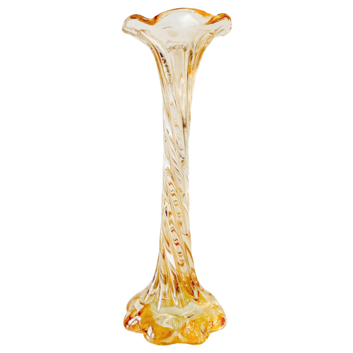 Vintage Murano Gedraaid Vaasje Zalmroze Iriserend Glas image 1
