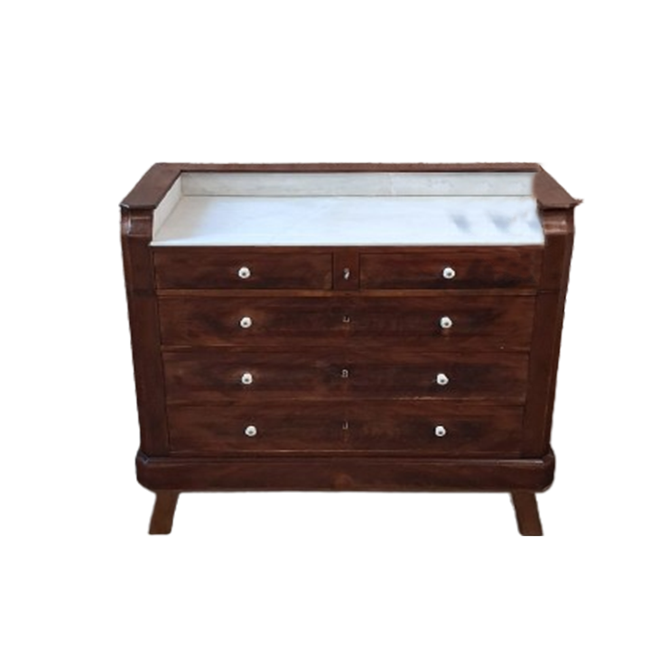 Franse Vintage Commode Met Lades Wit Marmeren Blad image 1