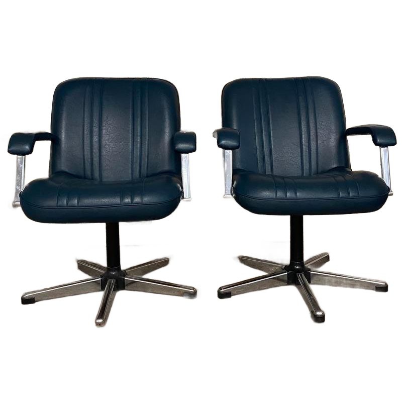 Set Vintage Fauteuils. Petrolblauw Kunstleder En Chroom. image 1