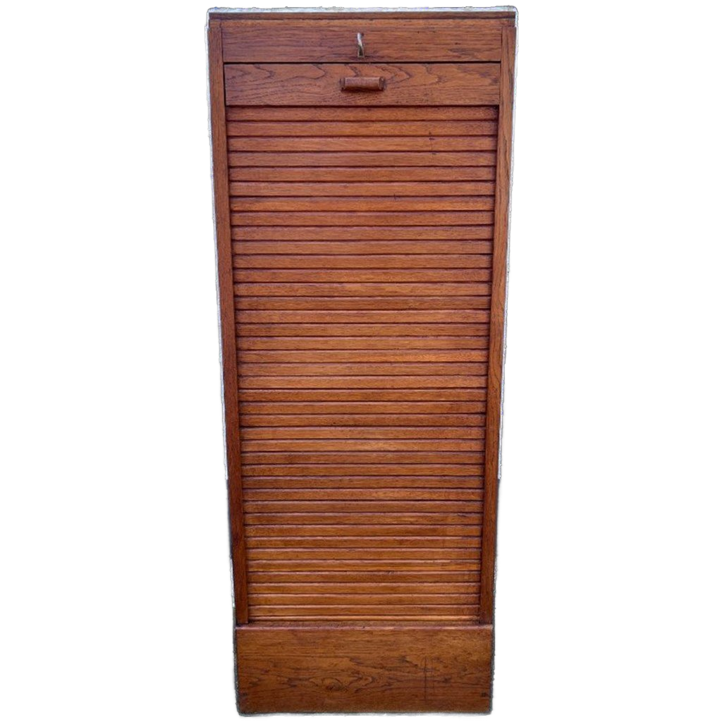 Eiken Rolluik Archiefkast Met Originele Schuifbakken, 113 Cm Hoog image 1