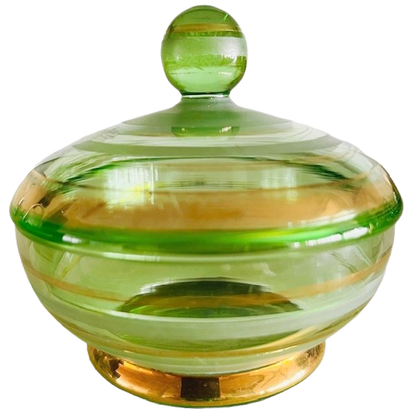 Vintage Glazen Sieradendoosje Groen Glas 1950’s image 1