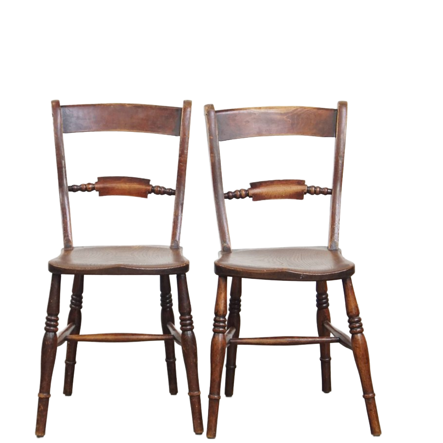 Elegante Set Van 2 Antieke Engelse Stoeltjes Met Mooi Houtwerk En Warme Kleuren image 1